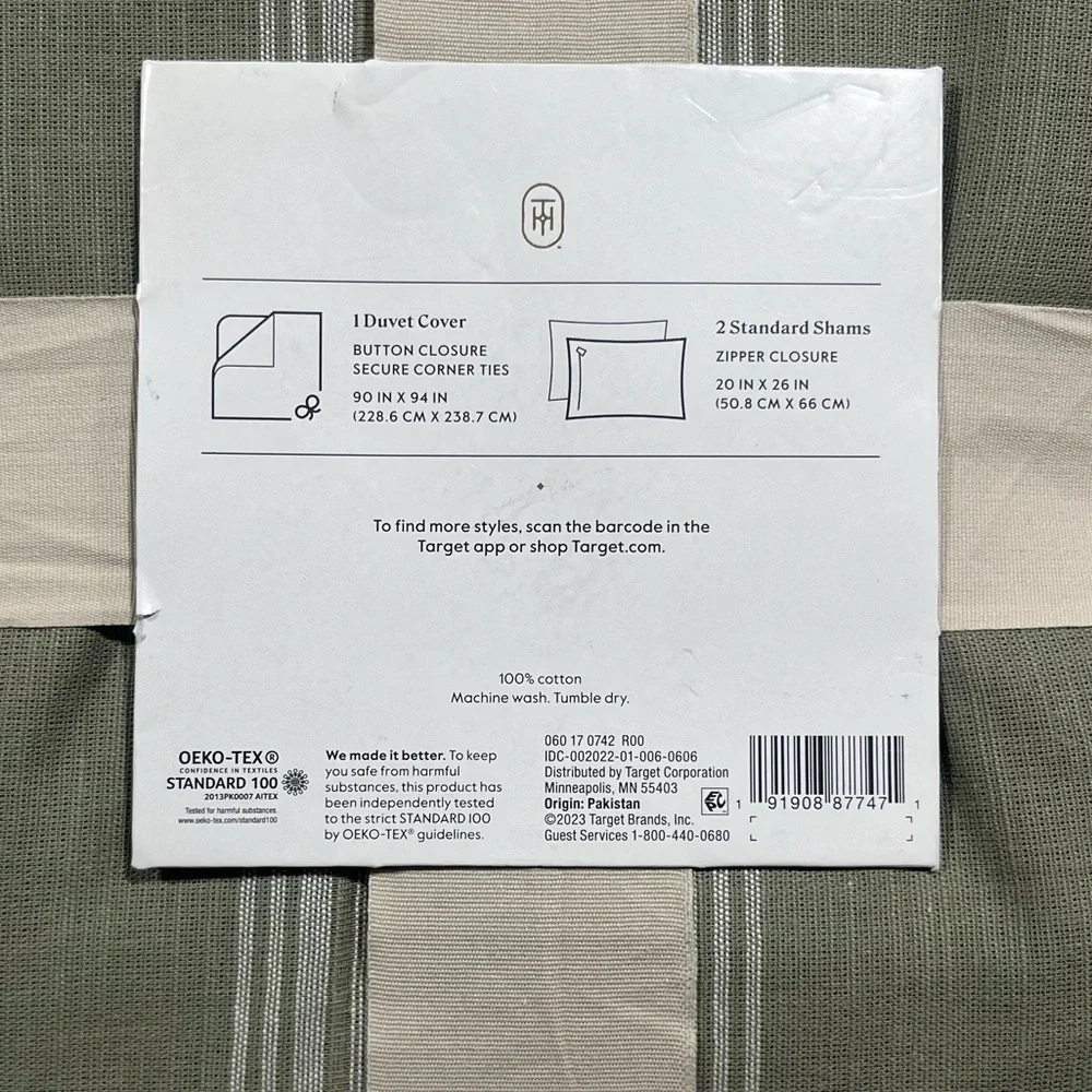 Full/Queen Cotton Woven Stripe Duvet Cover Sham Set Moss Green/White Threshold